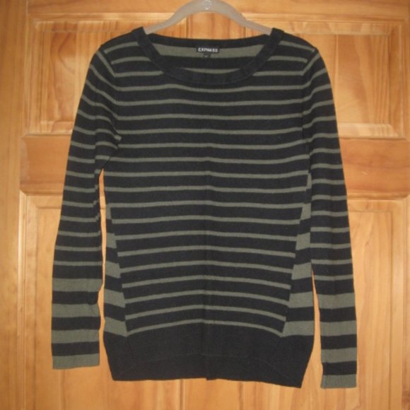 Express Green/Black Striped Sweater - Picture 1 of 2
